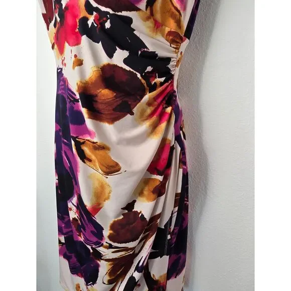 Ralph Lauren Floral Faux Wrap V Neck Ruched Sleeveless Dress 10P - Picture 3 of 11